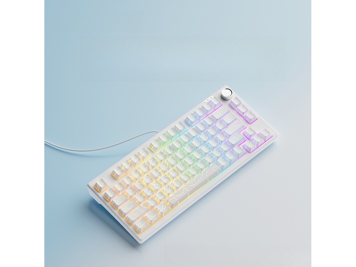Teclado mecânico para jogos, com Fio, botão de volume e retroiluminação RGB. Branco Hexinyigjly