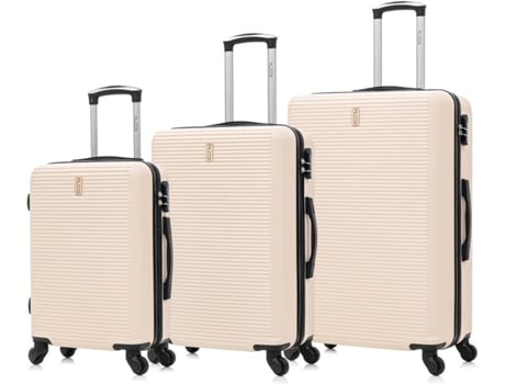 Conjuntos de Malas de Viagem 3 Peças Mala de Cabine Mala Média Mala Grande Cadeado Integrado Leve e Rígida Bege CELIMS FRANCE