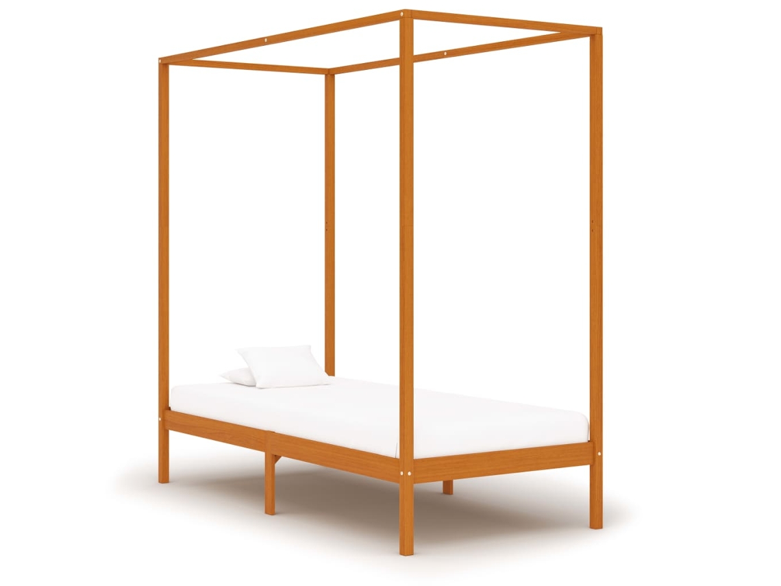 Vidaxl Estrutura De Cama Com Toldo 90x200 Cm Pinho Maciço Castanho Mel
