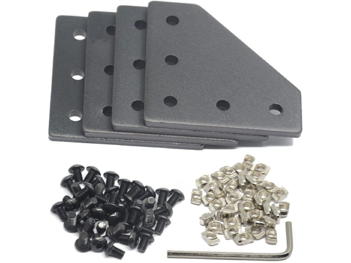 Conjunto De 8 Peças Placas Conexão Para Suporte Angular Em L, Com 40 Porcas T M5, 40 Parafusos M5 E 1 Chave, Para Perfil