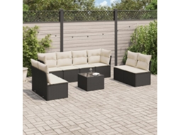 Vidaxl 9 Pcs Conjunto De Sofás P/ Jardim C/ Almofadões Vime Pe Preto