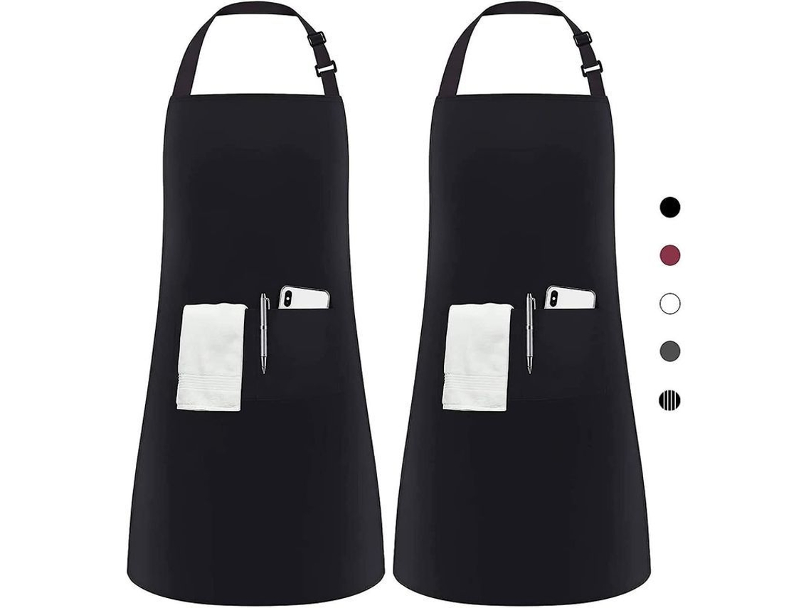 Delantal Ajustável De Cozinha Com 2 Bolsos, Resistente A Rugas, Lavável À Máquina, 2 Peças