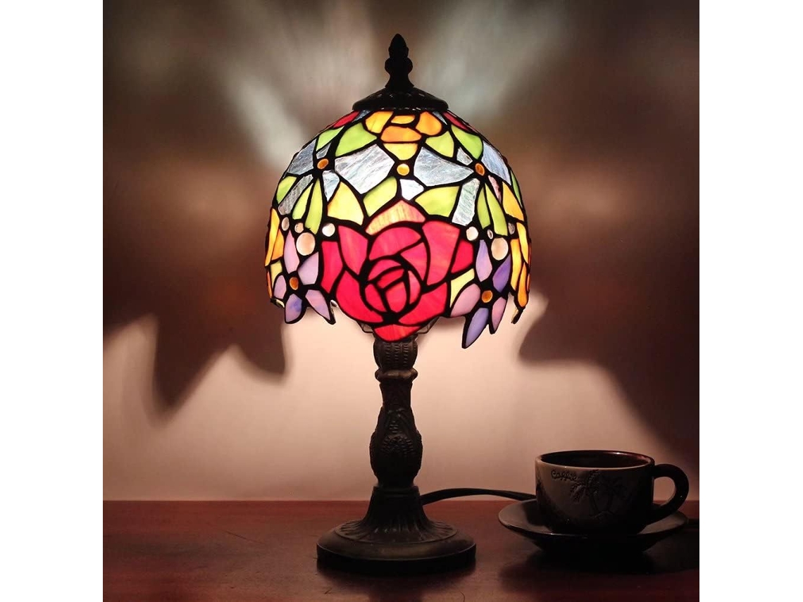 Abajur De Mesa Estilo Tiffany, Com Cúpula De 15cm Em Vitral Rosa, Ideal Para Leitura Em Ambientes Internos, Como Sala De