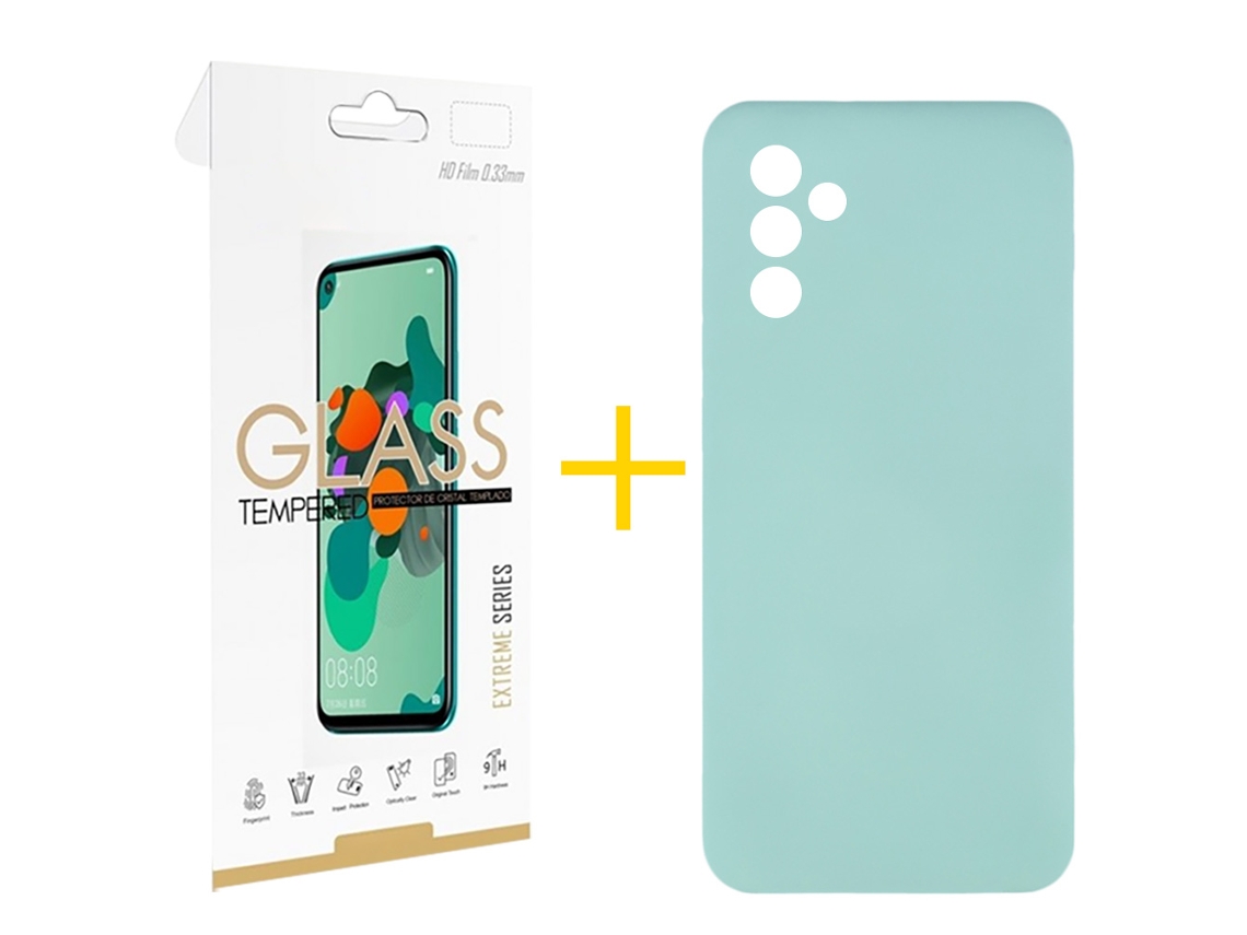 Pack 1 x Película de Vidro Temperado 2.5D + Capa SKYHE Samsung Galaxy A36 5G Silicone Líquido Verde-Água