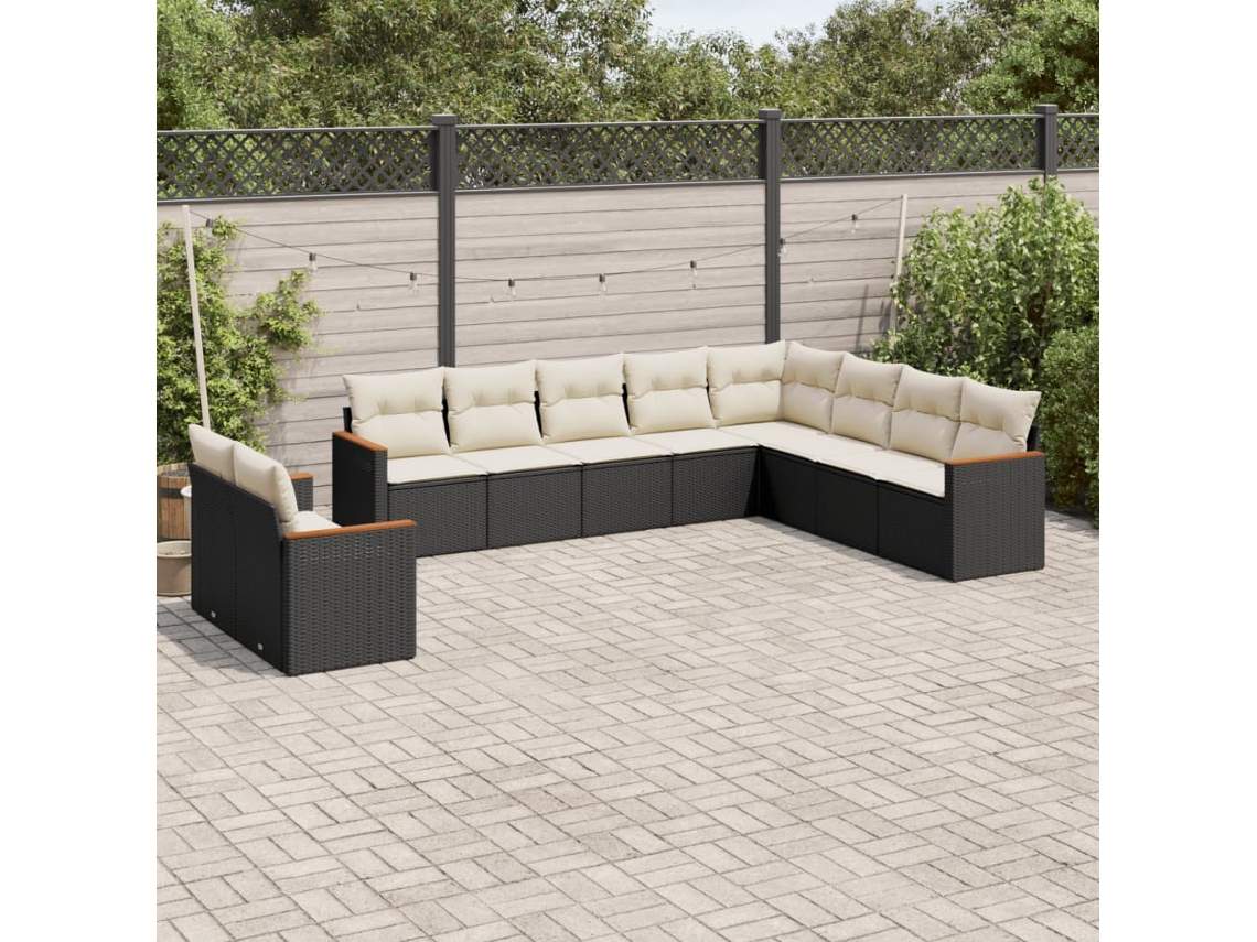 Vidaxl 10 Pcs Conjunto Sofás De Jardim C/ Almofadões Vime Pe Preto