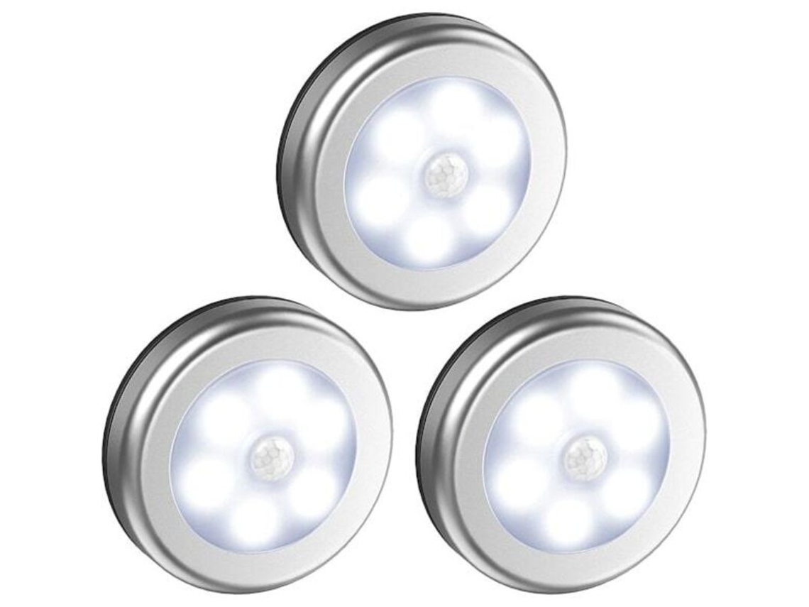 Conjunto de 3 Spots Led com Sensor de Movimento. Prata BRILVIBERA