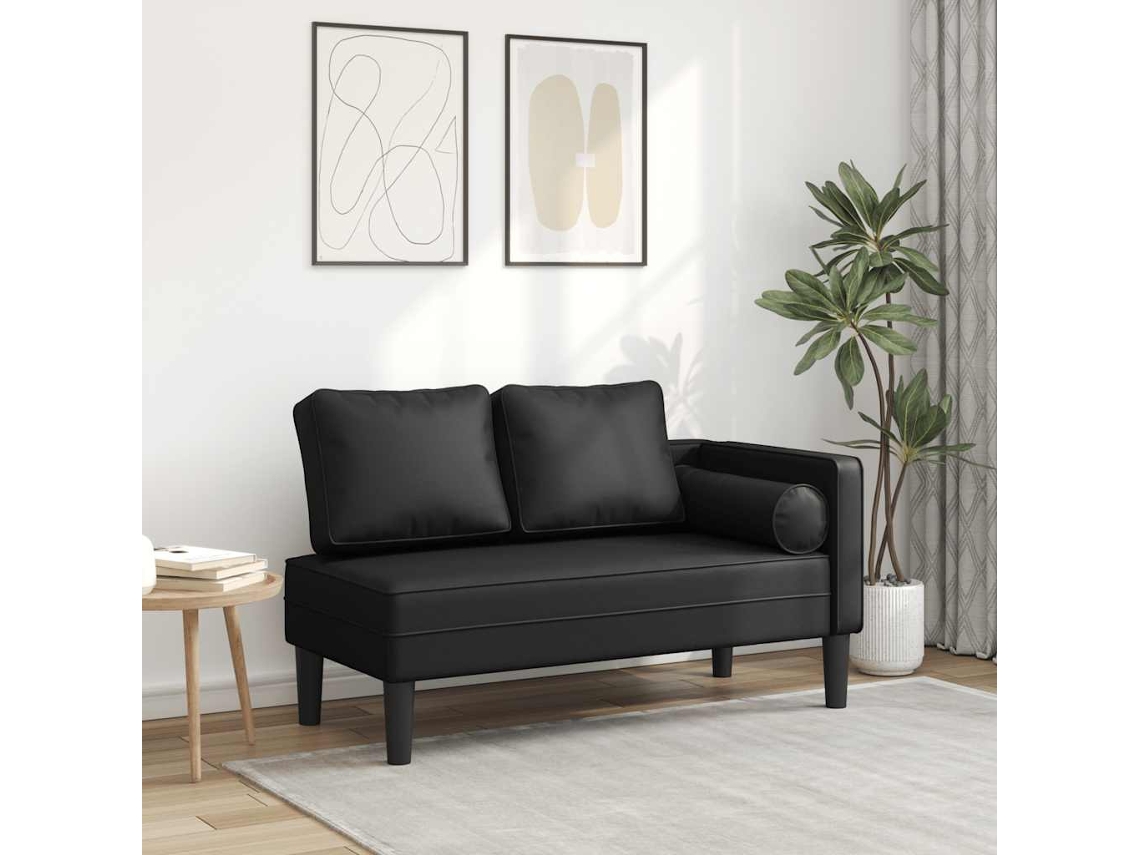 Vidaxl Chaise Longue Com Almofadões Couro Artificial Preto