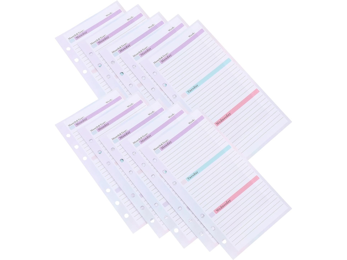 Agenda semanal A6 com 54 folhas, caderno espiral recarregável, 54 folhas, encadernação com 6 furos.