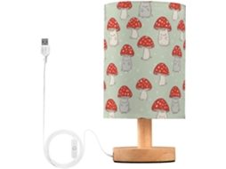 Abajur De Cabeceira Kcldeci Com Cogumelo E Gatinho Fofo Para Quarto, Fazenda Style, Mesa De Cabeceira, Luminária de