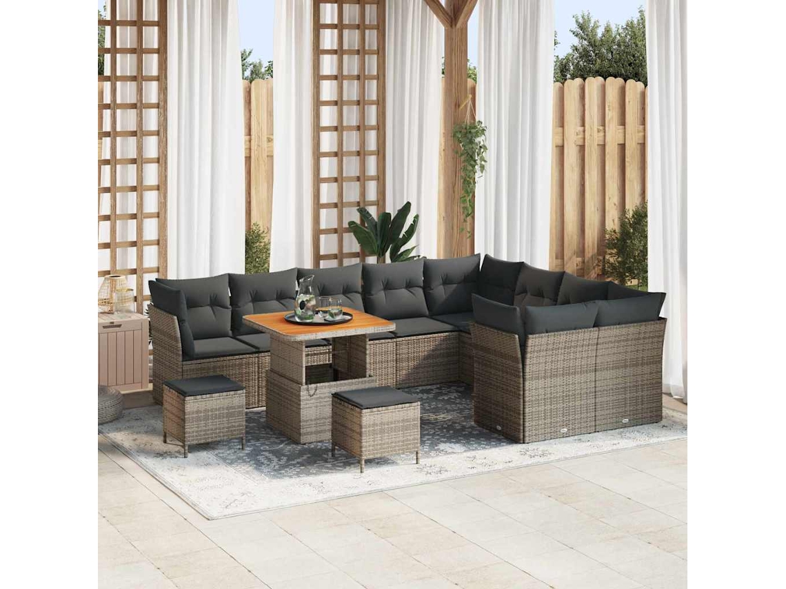 Vidaxl Conjunto De Sofá De Jardim Com Almofada 12 Pcs Cinzeto