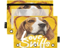 Pasta Organizadora Com Estampa De Beagle Amarelo E Janela Transparente, Estojo Macio De Grande Capacidade Lápis