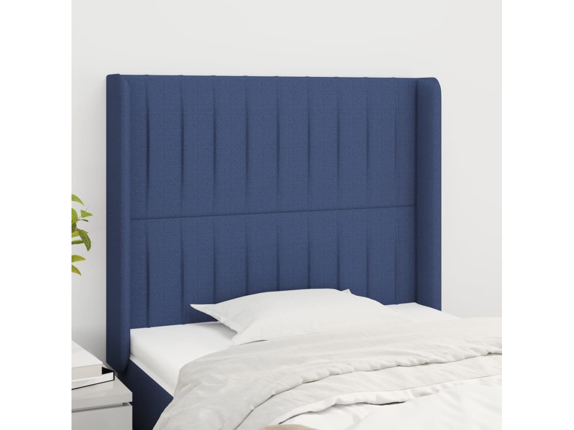 Vidaxl Cabeceira de Cama C/ Abas Tecido 83x16x118/128 Cm Azul