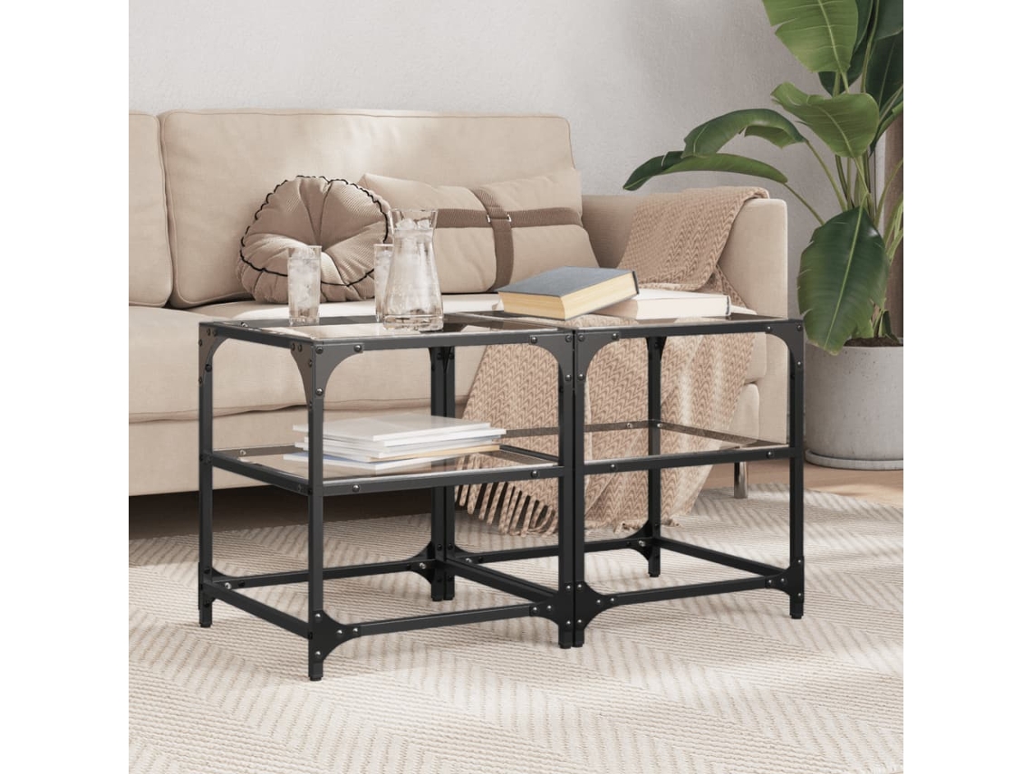 Vidaxl Mesas De Centro C/ Topo Vidro Transparente 2 Pcs 40x40x45cm Aço