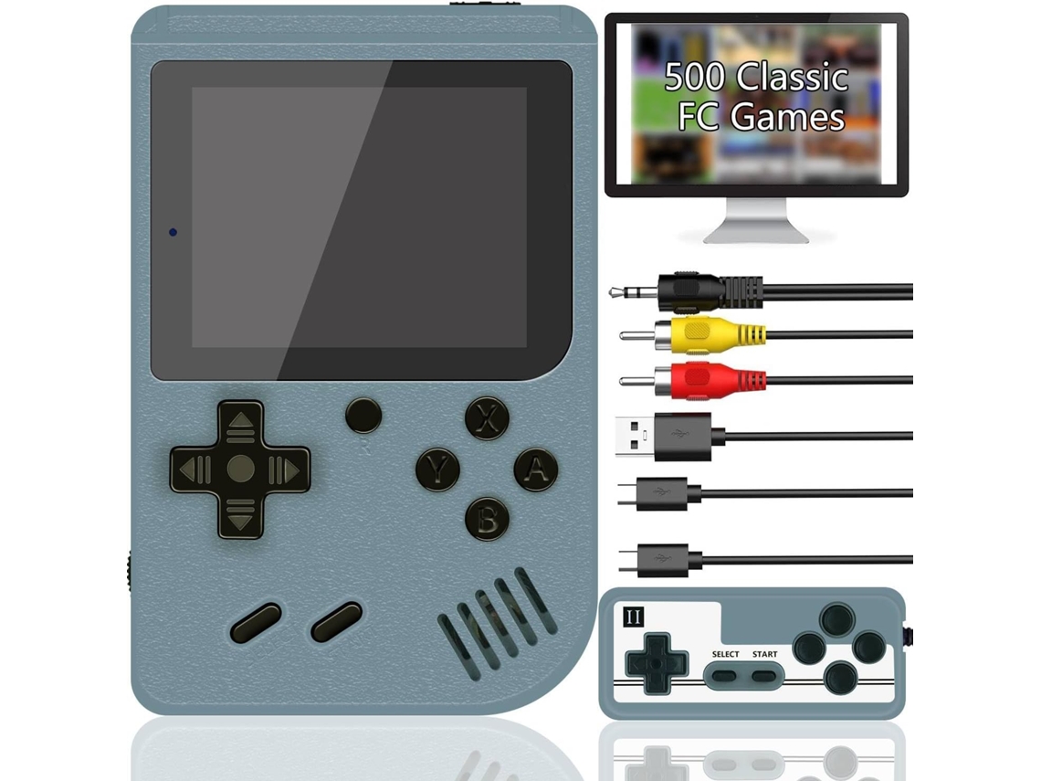 Console Portátil Retrô com 500 Títulos Clássicos, Tela de 3 Polegadas, Cinza AQUAFORGE