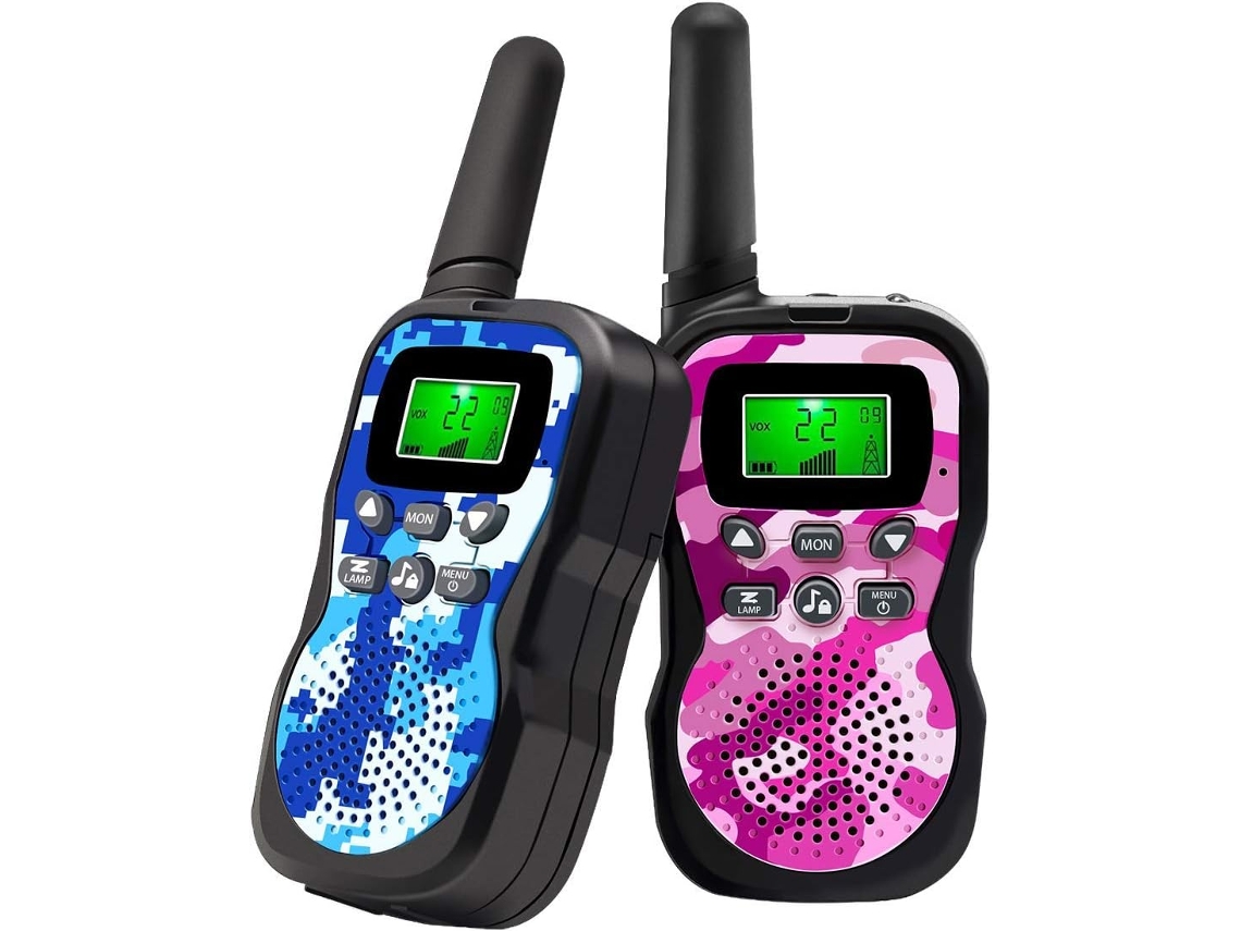 Walkie Talkie Infantil com Tela LCD Retroiluminada e Lanterna, Alcance até 3km, Azul e Rosa AQUAFORGE