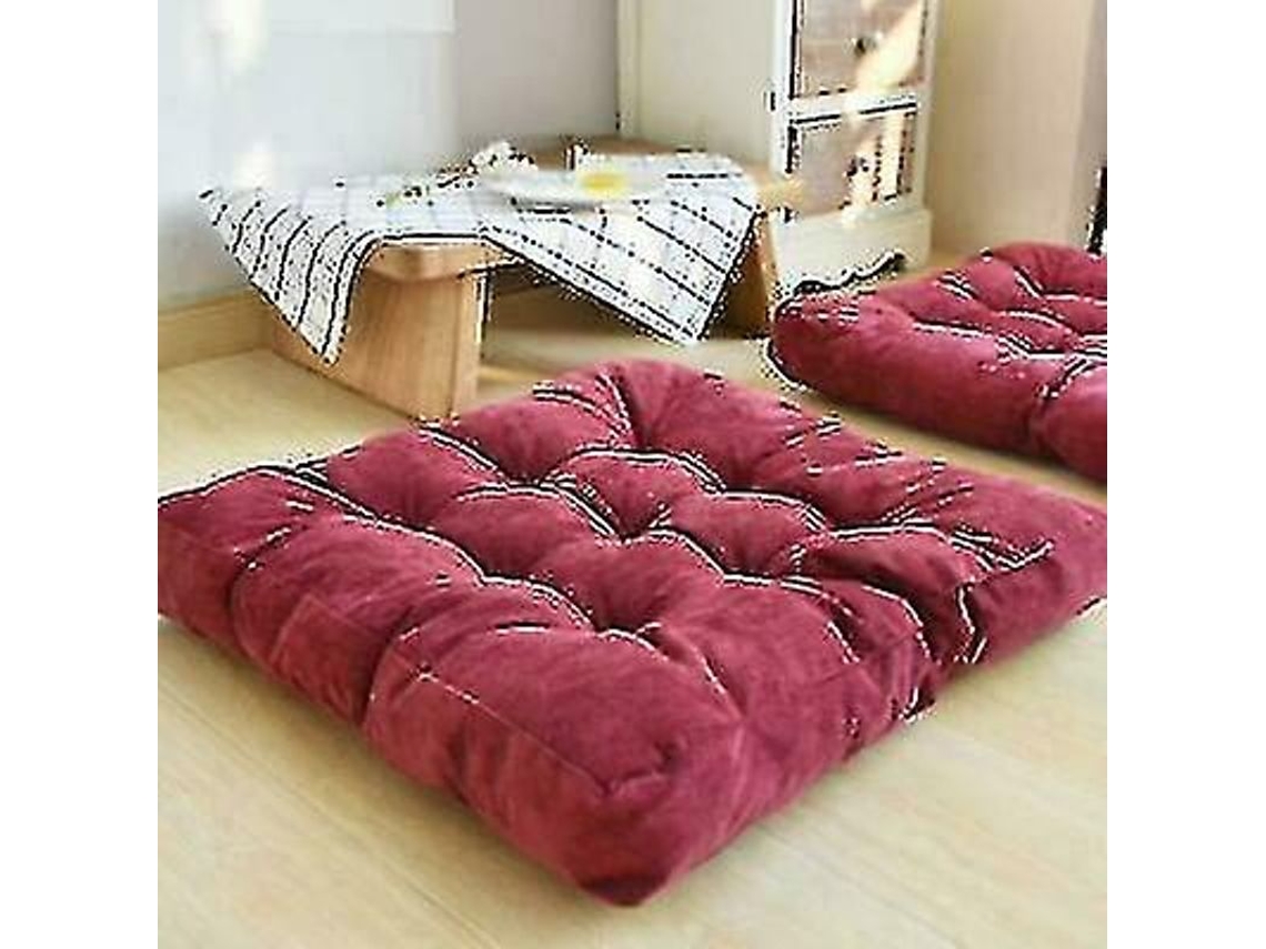 Cojim De Chão Quadrado Macio De Corduroi 55x55cm Para Sala Jardim Meditação Yoga Vermelho