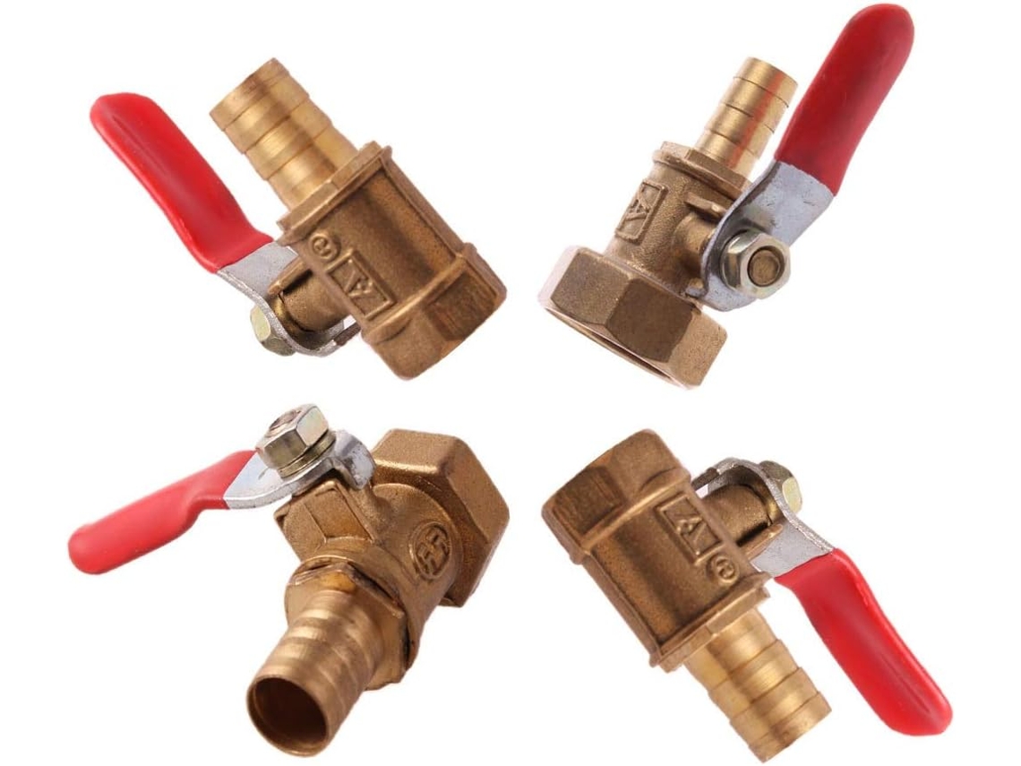 Válvula de Esfera com Rosca Fêmea Bsp 1/4", 3/8" e 1/2", Adaptador Latão para Tubulação, Alavanca Vermelha S/MARCA