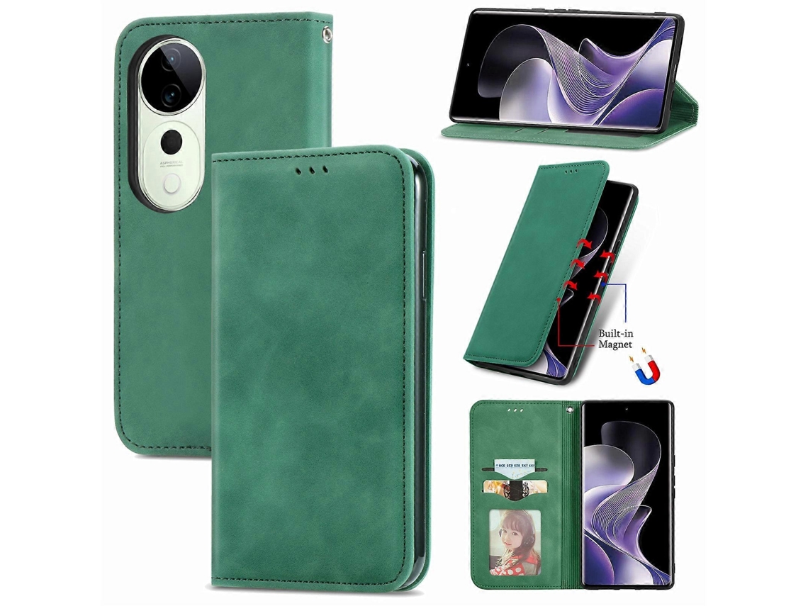 Capa De Celular De Couro Com Flip Magnético Retro Skin Feel
