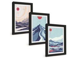 Composição De Quadros Montanhas Abstratas Japonesas Espelharte (3 Peças 20x30 Cm)