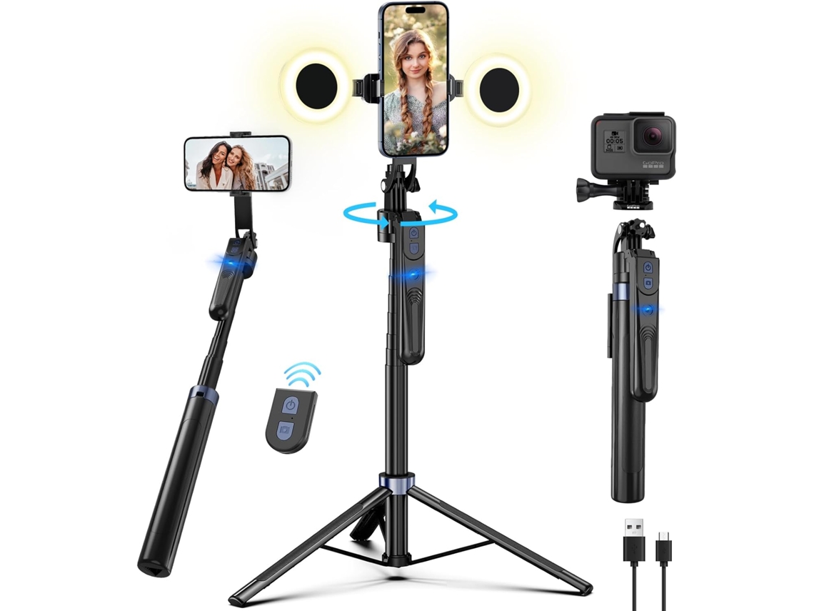 Tripé Automático Para Smartphone Com Rastreamento Facial De 180 Cm, Tripé Giratório De 360° Para Celular Com Lâmpada, Suporte Para Celular Compatível