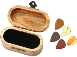 Caixa Para Guardar Palhetas De Guitarra Com 5 Palhetas De Madeira, Zebrano