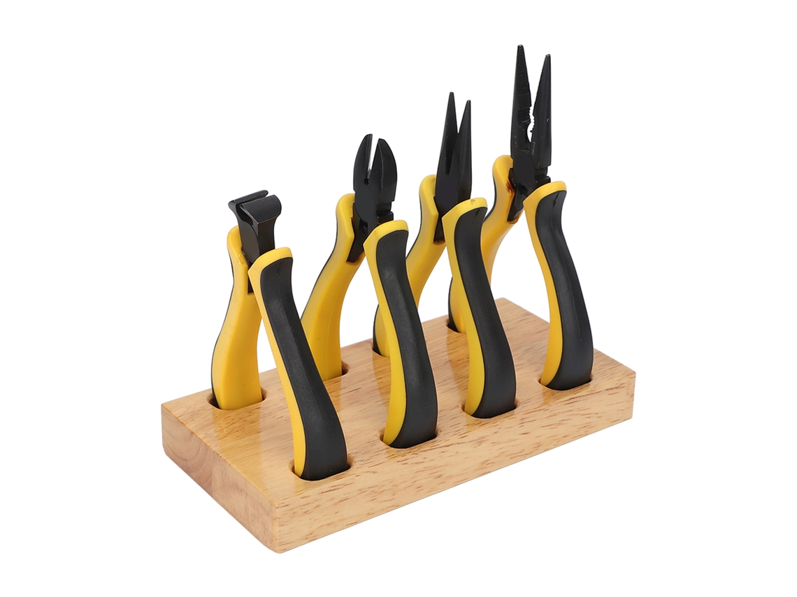 Conjunto de 4 Alicates de Joalheria Mini com Prateleira de Madeira para Diy, Reparo e Artesanato