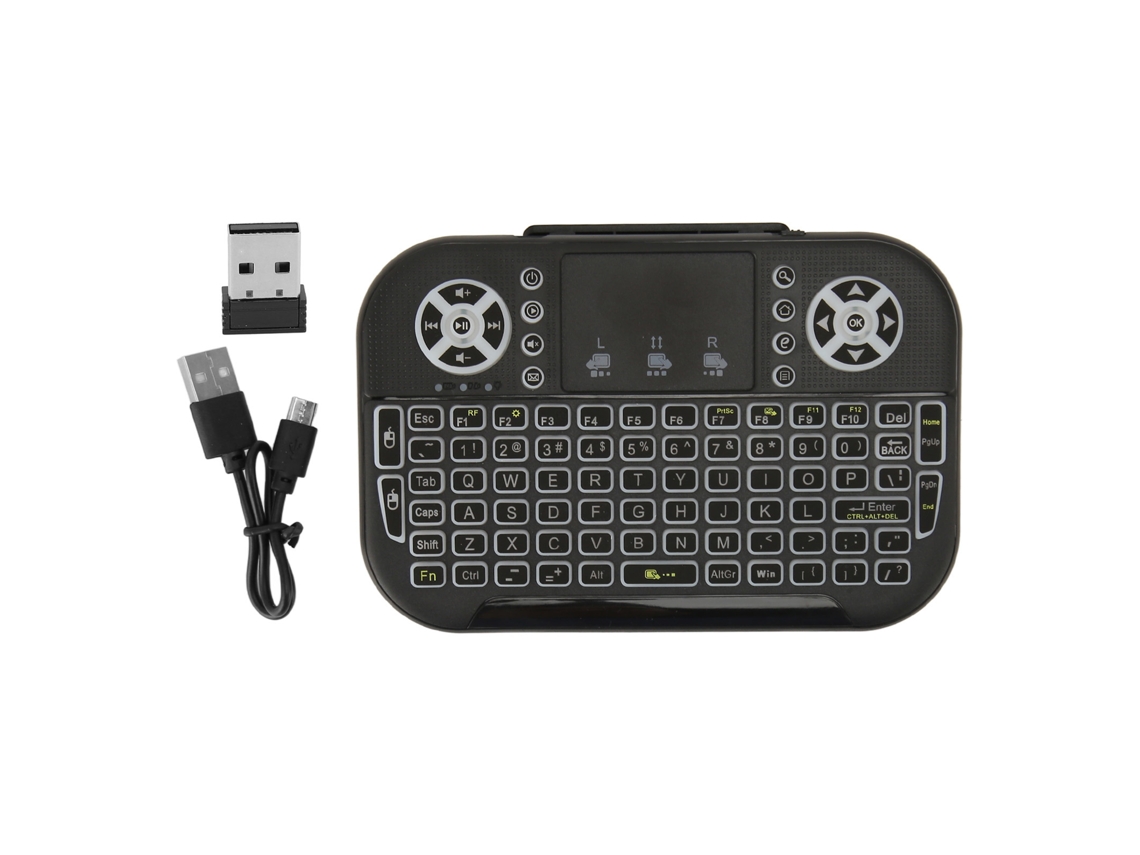 MINI TECLADO INALÁMBRICO BLUETOOTH DE 2.4G COM PANEL TÁCTIL ILUMINADO E MANDO A DISTÂNCIA PARA PORTÁTIL, PC E TV BOX