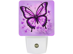 Luminária Noturna de Parede Com Sensor Crepuscular, Luminária Noturna Led em Formato Borboleta Roxa, Luminária