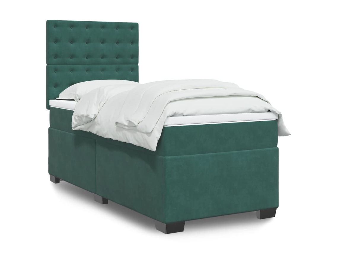 Cama Com Molas/colchão 100x200 Cm Veludo Verde-escuro