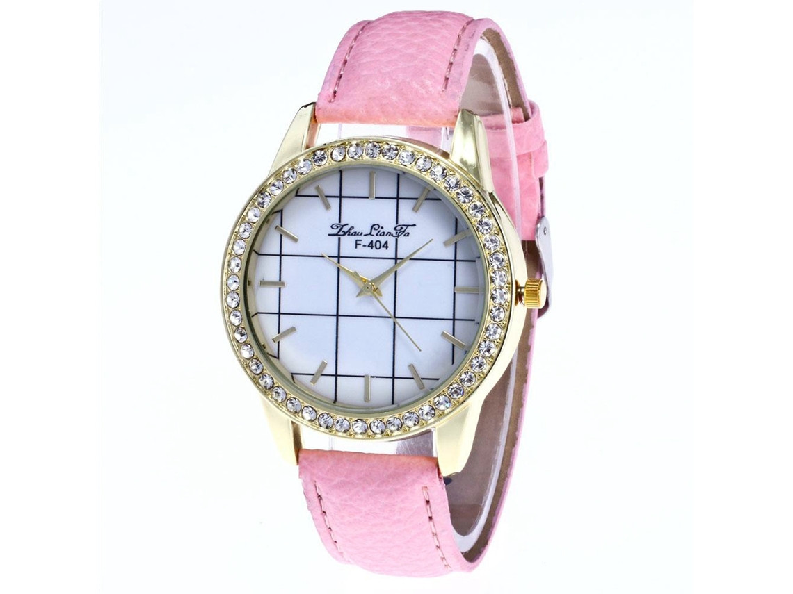 Relógio de pulso feminino casual Zhoulianfa com quartzo e diamantes rosa.