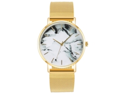 Reloj De Pulsera Casual Para Mujer Y Hombre Con Correa De Malla Dial Redondo Patrón Marmol Quartzo Oro