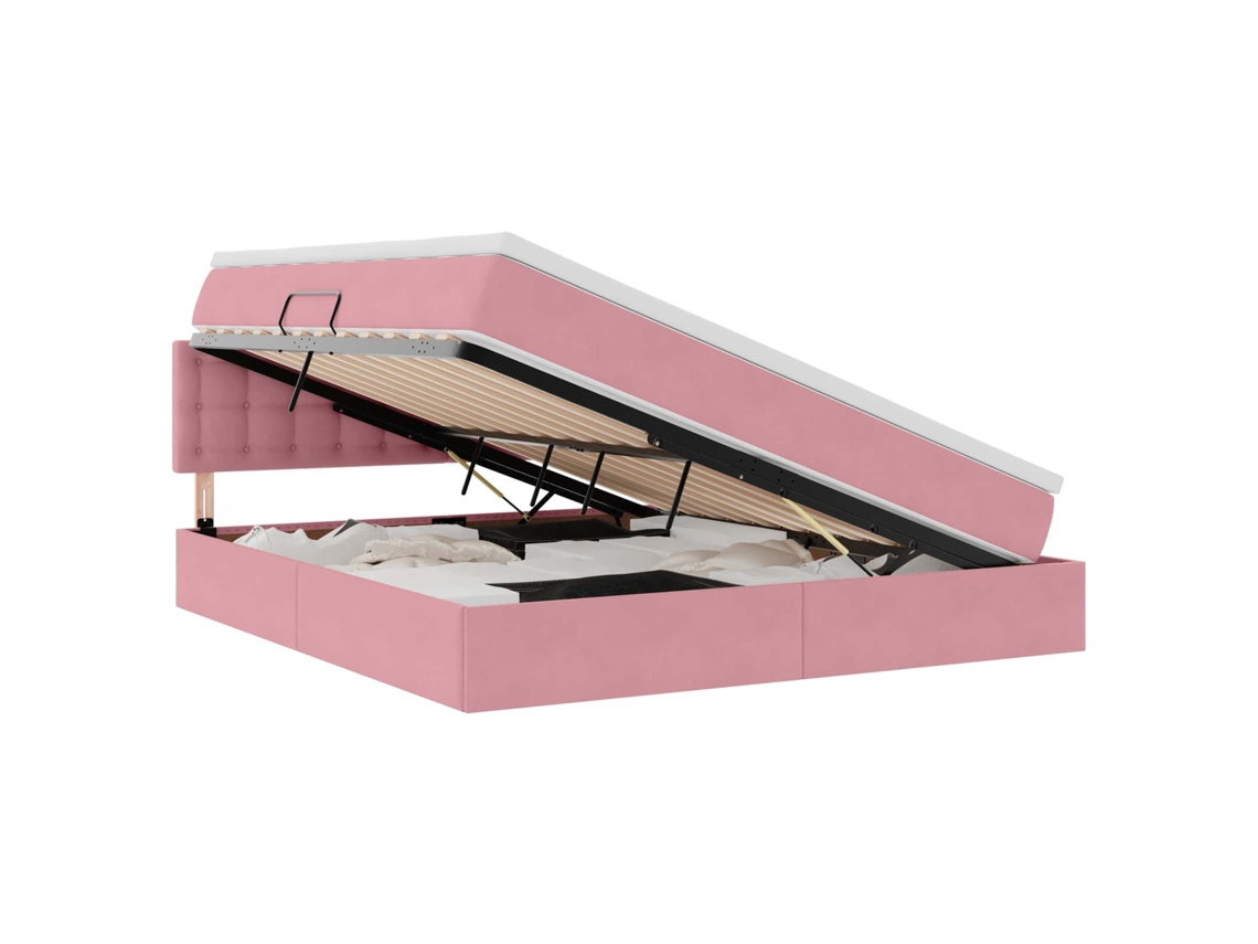 Cama com Armazenamento e Colchão Rosa em Veludo MAISON EXCLUSIVE (180x200 cm)