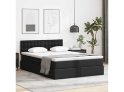 Vidaxl Cama com Arrumação e Led Preto 140 X 200 Cm Couro Sintético