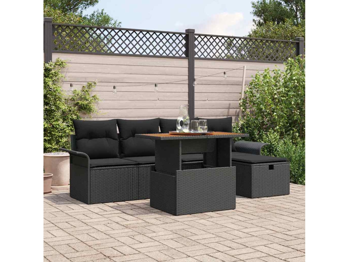 Vidaxl Conjunto De Sofá De Jardim 6 Unid. Preto Vime Pe