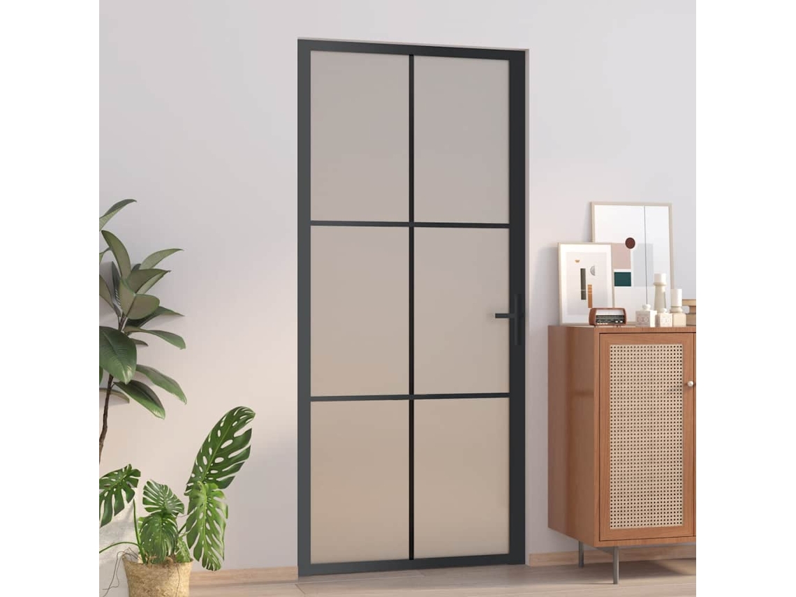 Vidaxl Porta Interior 93x201,5 Cm Vidro Fosco E Alumínio Preto