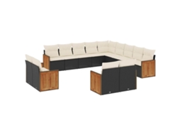 Conjunto de 13 Sofás de Jardim com Almofadões Vime Pe Preto MAISON EXCLUSIVE