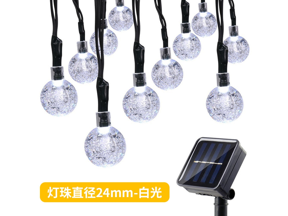 Lurelia Cordão Luminoso Solar Com Contas Decorativas, 24 Mm, 9,5 M, 50 Leds, Branco, 8 Modos