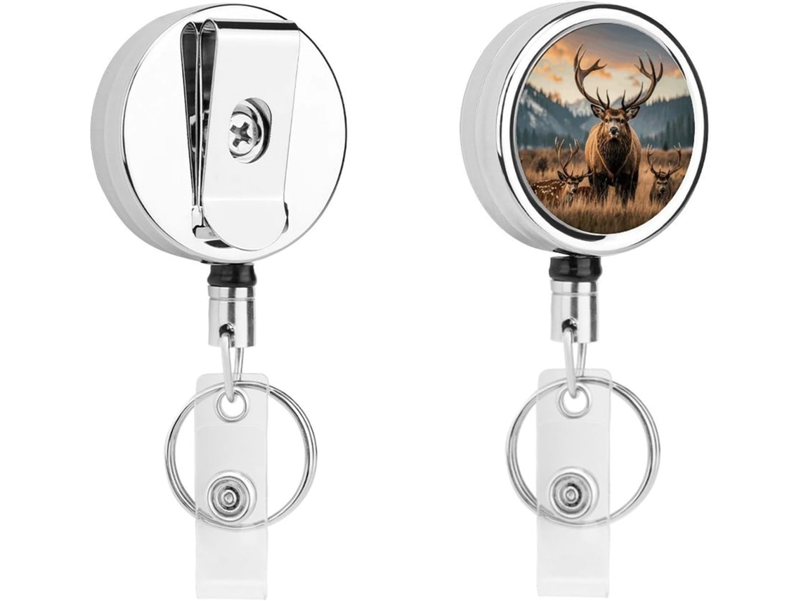 Porta Crachá Retrátil Com Clip E Chaveiro De Veado Identificação Animalis Selvagens, Ideal Oficiais De