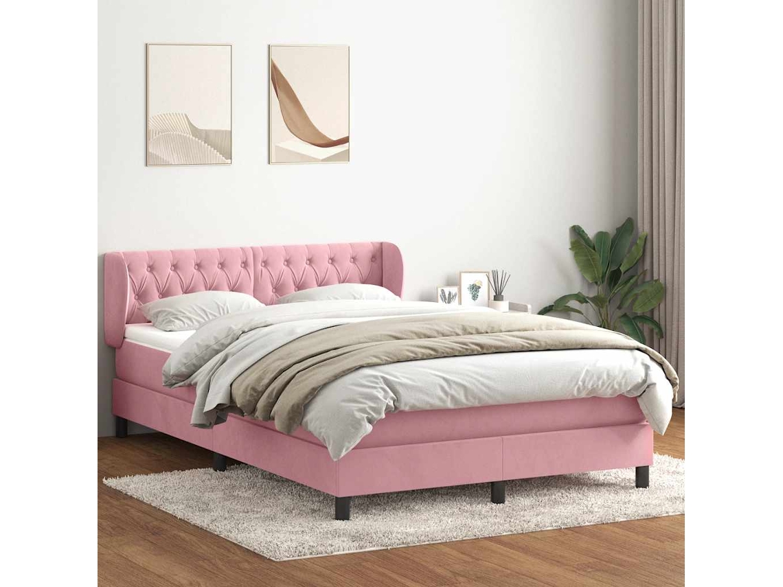 Cama Box Spring Com Colchão 160x210 Cm Veludo Rosa