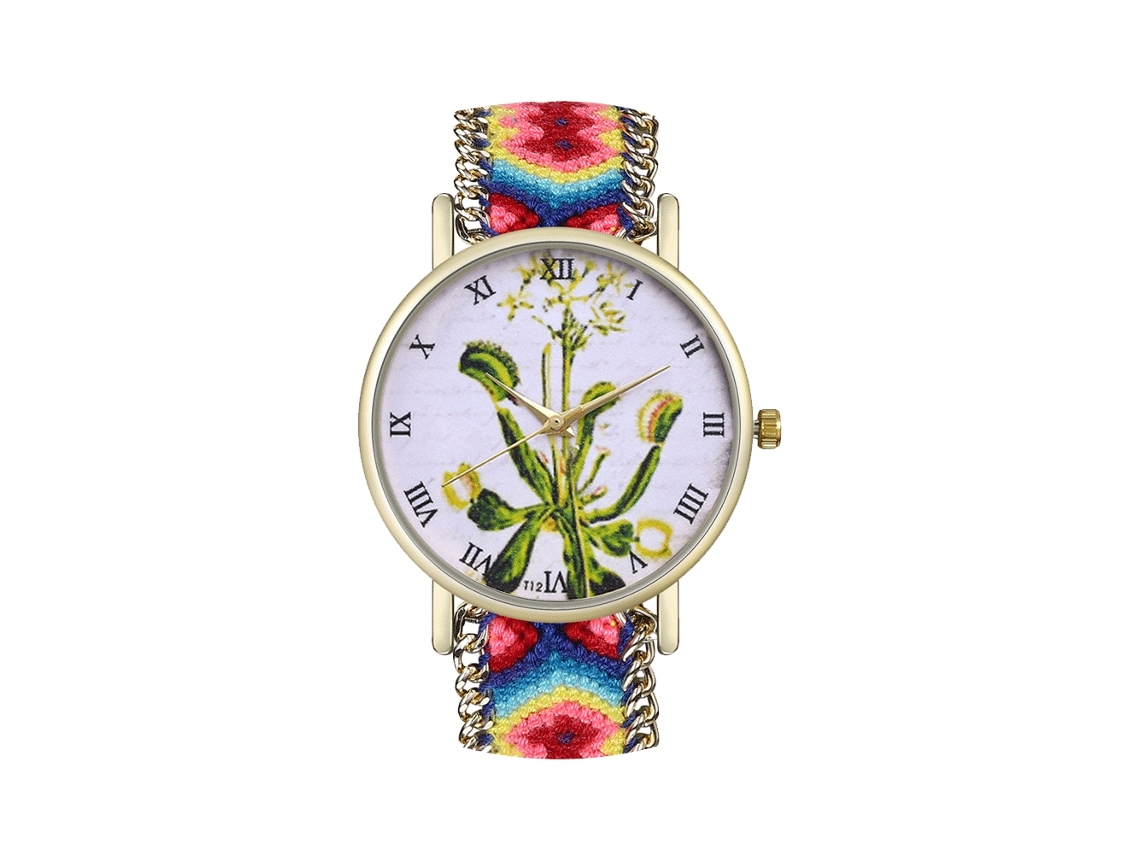 Relógio de Pulso Feminino Casual com Strapo de Lã Padrão Floral Quartz Moderno