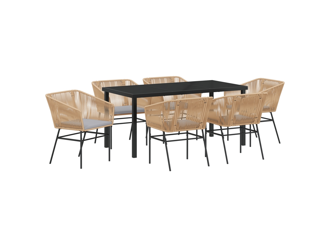 Conjunto 7 De Jantar De Jardim Vidaxl Com Almofadas Marrom Rattan Poliéster