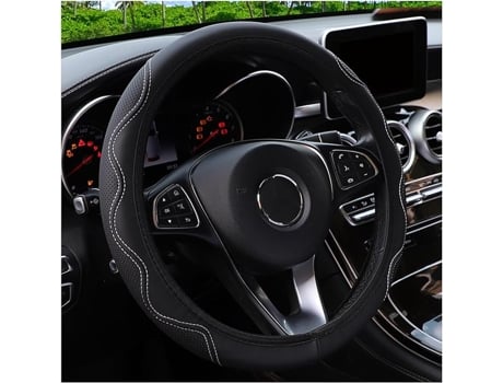 Capa De Volante Universal Em Pele Ondulada De Microfibra, Elástica, Antiderrapante E Respirável, 37 38 Cm, Preta E Branca Jaicom