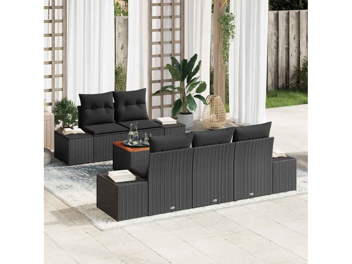 Vidaxl Conjunto de Sofá de Jardim 6 Pcs Preto Vime Pe