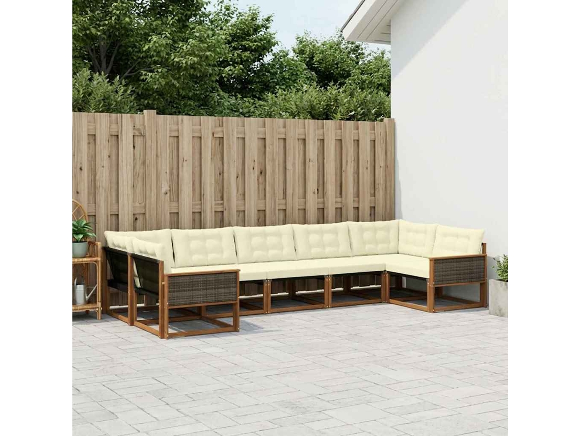 Vidaxl Conjunto De Sofás Para Exterior 7 Unid. Natural E Creme
