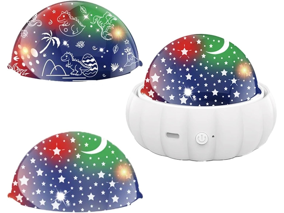 Projetor De Luz Noturna Com Dinossauro E Estrelas Girando 360 Graus, 2