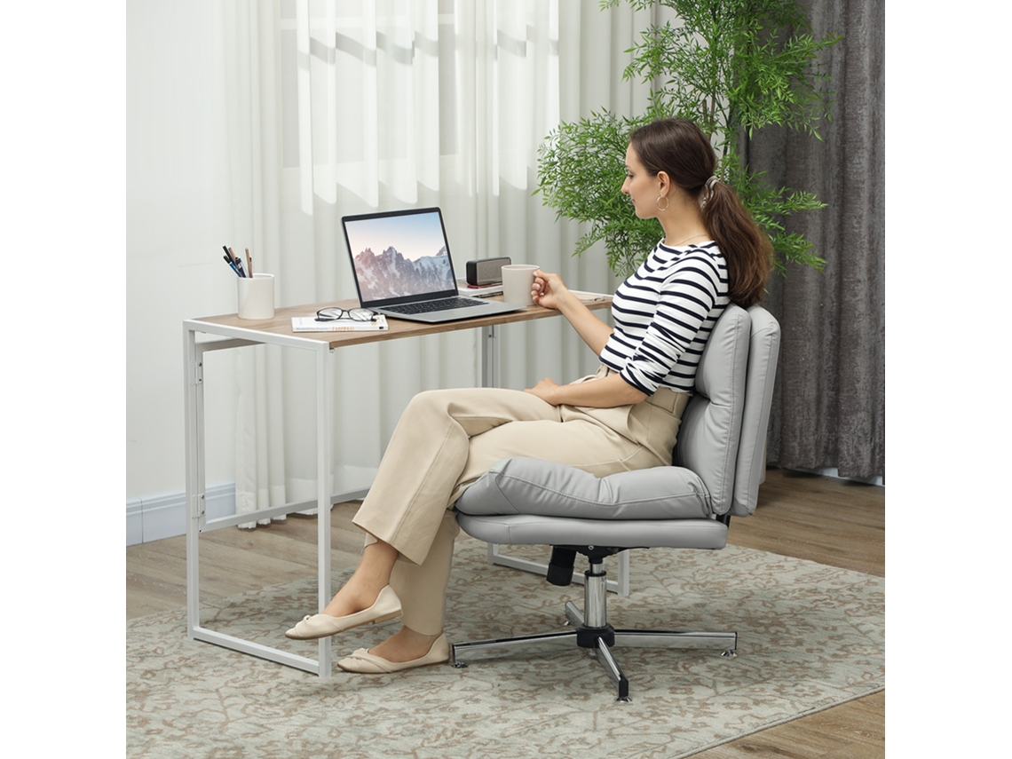 Cadeira de Escritório com Altura Ajustável Função Basculante Base Cruzada e Assento Amplo Cadeira para Estúdio 65x65x84 94 Cm Cinza Claro KAKFOUR