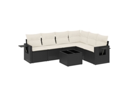 Conjunto de 7 Sofás para Jardim com Almofadões Vime Pe Preto MAISON EXCLUSIVE (7 pcs)