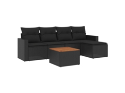 Conjunto de sofá de jardim 6 peças com almofadões Vime Pe Preto MAISON EXCLUSIVE (6 peças)