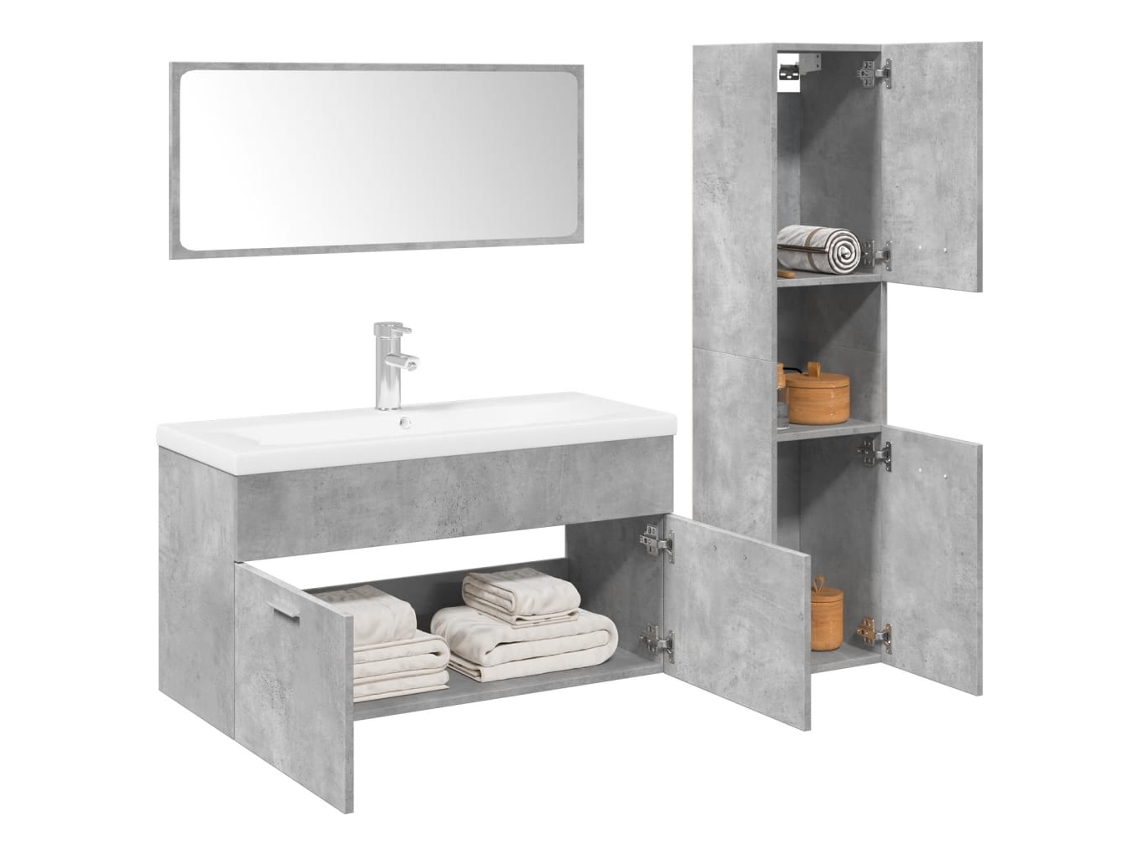 4 Pcs Conj. Mã³veis Banheiro Derivados Madeira Cinza Cimento Dkd Home Decor
