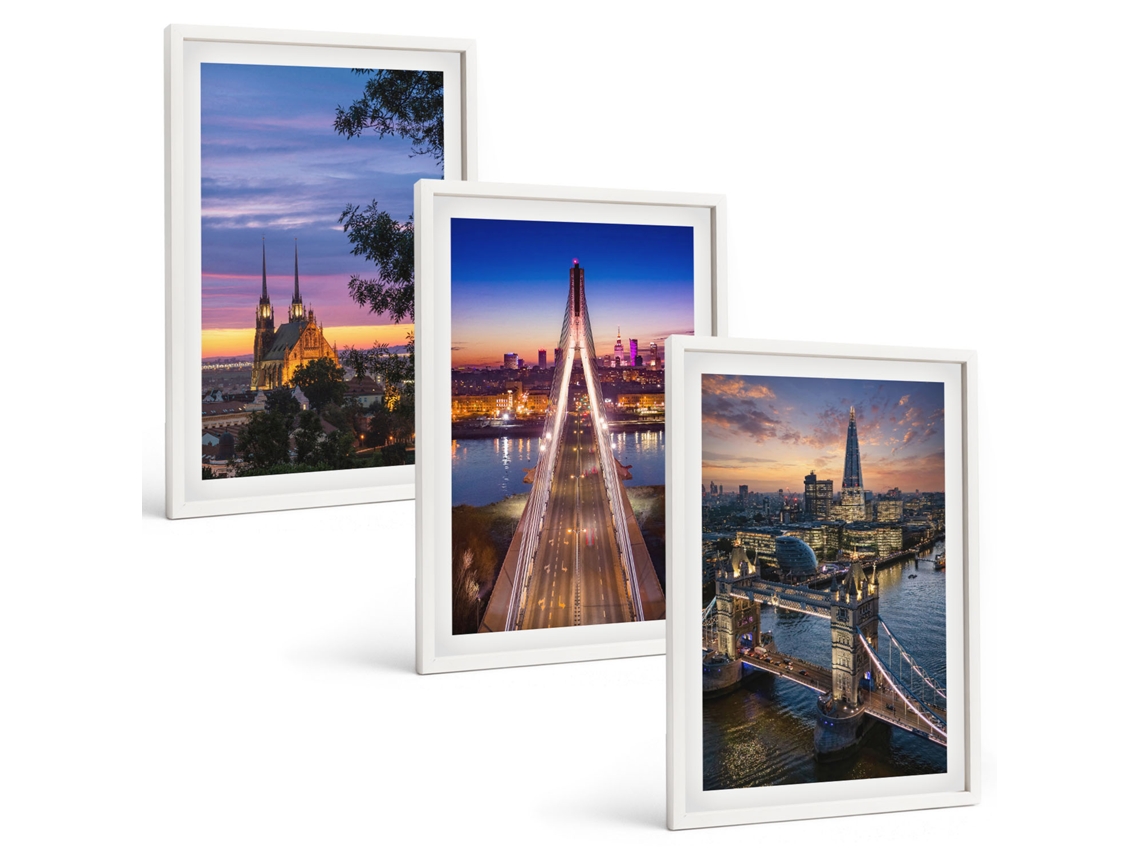 Galeria De Pinturas Murais Vistas De Pontes E Pôr Do Sol Moldura Branca Imagens Para Um Quarto Infantil Espelharte (3 Piezas De 40x60 Cm)